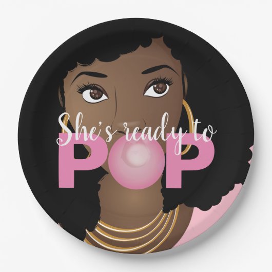 黒人女性、彼女は準備ができているバポップ・アートのブルガムテーマ ペーパープレート (正面)