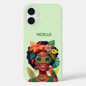 黒人女性、熱帯花とオウム Case-Mate iPhoneケース (裏面)