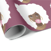 黒人女性，白アフロピンクバブルガム，紫 ラッピングペーパー (ロールコーナー)