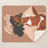 黒人女性，白ビキニ，ビーチ準備完了 シェルパブランケット (正面(横))