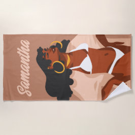 黒人女性，白ビキニ，ビーチ準備完了 ビーチタオル