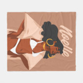 黒人女性,白ビキニ,ビーチ準備完了 フリースブランケット (正面(横))