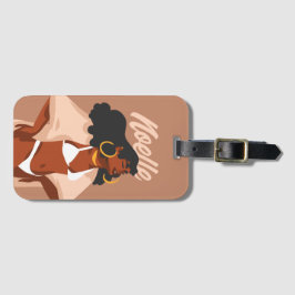 黒人女性，白ビキニ，ビーチ準備完了 ラゲッジタグ