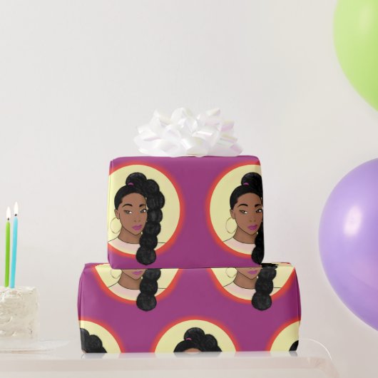 黒人女性、白熱［赤熱］光を放つ美しい、パフポニテール ラッピングペーパー (パーティーギフト)