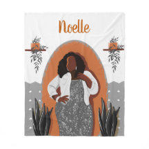 黒人女性、観葉植物、オレンジ&グレー