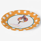 黒人女性,誕生日風船と花,オレンジ ペーパープレート (アングル)