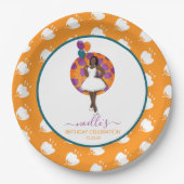 黒人女性,誕生日風船と花,オレンジ ペーパープレート (正面)