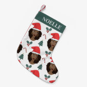 黒人女性，赤いサンタハット，クリスマスパターン スモールクリスマスストッキング (正面 (吊り時))