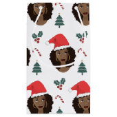 黒人女性，赤いサンタハット，クリスマスパターン スモールペーパーバッグ (裏面)