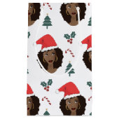 黒人女性，赤いサンタハット，クリスマスパターン スモールペーパーバッグ (正面)