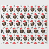 黒人女性，赤いサンタハット，クリスマスパターン ラッピングペーパー (フラット)