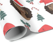 黒人女性，赤いサンタハット，クリスマスパターン ラッピングペーパー (ロールコーナー)