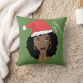 黒人女性，赤いサンタハット，現在の年，緑 クッション (ブランケット)
