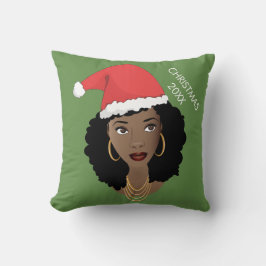 黒人女性，赤いサンタハット，現在の年，緑 クッション