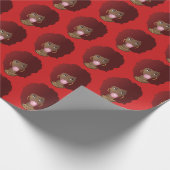 黒人女性,赤アフロナチュラルヘア,バブルガム,赤 ラッピングペーパー (角)