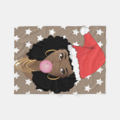 黒人女性，赤サンタハット，バブルガム，白い星 フリースブランケット (正面(横))