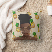 黒人女性,金ゴールドの色合い,パイナップルパターン,ベージュ クッション (ブランケット)