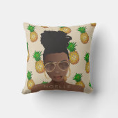 黒人女性,金ゴールドの色合い,パイナップルパターン,ベージュ クッション (裏面)