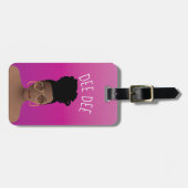 黒人女性、金ゴールドシェード&ハイバンホットピンク ラゲッジタグ (正面横)