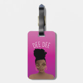 黒人女性、金ゴールドシェード&ハイバンホットピンク ラゲッジタグ (裏面縦)