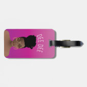 黒人女性、金ゴールドシェード&ハイバンホットピンク ラゲッジタグ (裏面横)