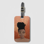 黒人女性、金ゴールドシェード&パーム葉ズ、銅 ラゲッジタグ (正面縦)