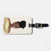 黒人女性、金ゴールド抽象芸術図形、白 ラゲッジタグ (正面横)