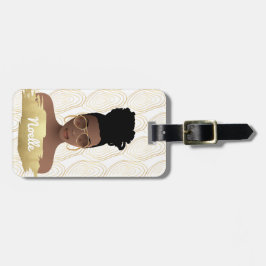 黒人女性、金ゴールド抽象芸術図形、白 ラゲッジタグ