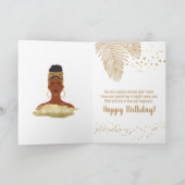 黒人女性，金ゴールド熱帯葉，誕生日 カード (内部)