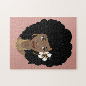 黒人女性、髪の花、ピンク赤面 ジグソーパズル (横)