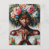 黒人女祈フローラカラフルアート ポストカード (正面)