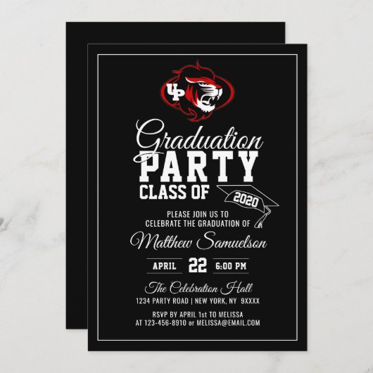 黒人学モダン校卒業パーティー|ロゴの追加 招待状 (正面/裏面)