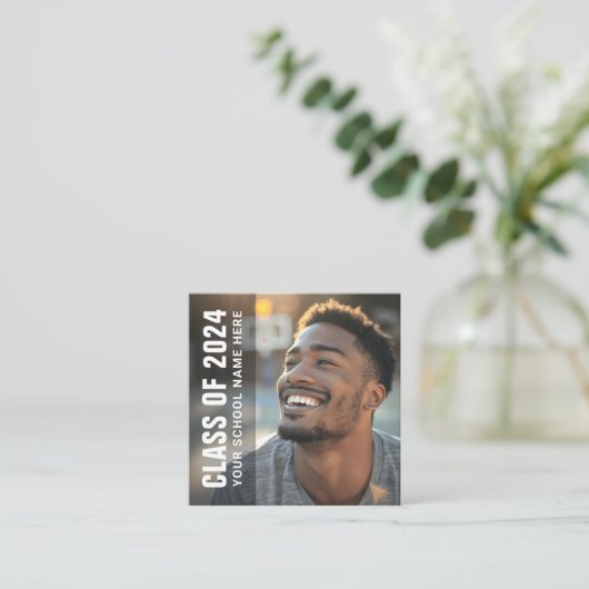 黒人学生モダン卒業ネットワーク写真 スクエア名刺 (スタンド正面)