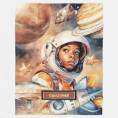 黒人少年のための宇宙飛行士ブランケットかわいい宇宙ギフト フリースブランケット (正面)