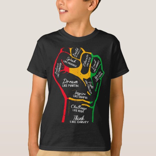 黒人指導者の黒い拳に感動 Tシャツ (正面)