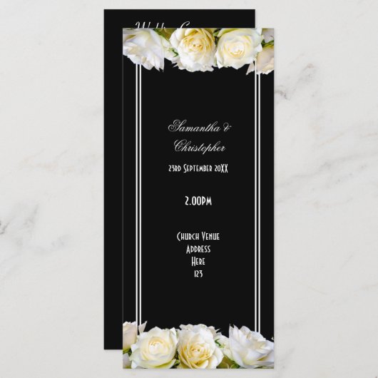 黒人教会の結婚式プログラムの白いバラ プログラム (正面/裏面)
