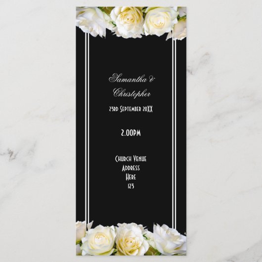 黒人教会の結婚式プログラムの白いバラ プログラム (正面)