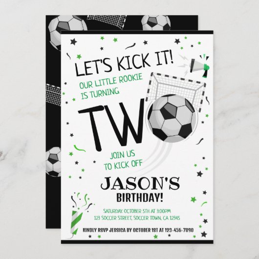 黒人新人サッカー2回目の誕生日をキック 招待状 (正面/裏面)