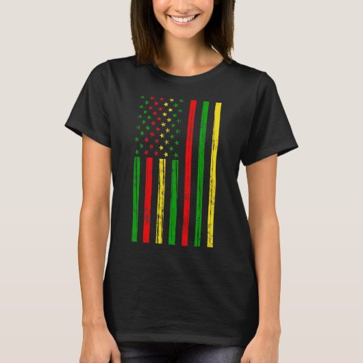 黒人歴史月間アフリカ系アメリカ国旗 Tシャツ (正面)