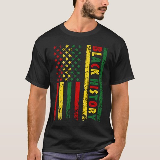 黒人歴史米国国旗の月アフリカ系アメリカ人 Tシャツ (正面)