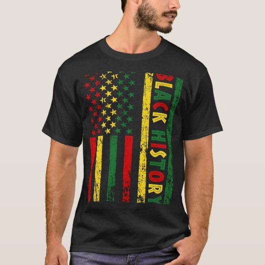 黒人歴史米国国旗の月アフリカ系アメリカ人 Tシャツ (正面)