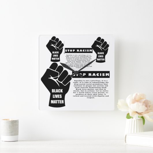 黒人生活問題ストップ人種差別クラシック白 スクエア壁時計 (ホーム)