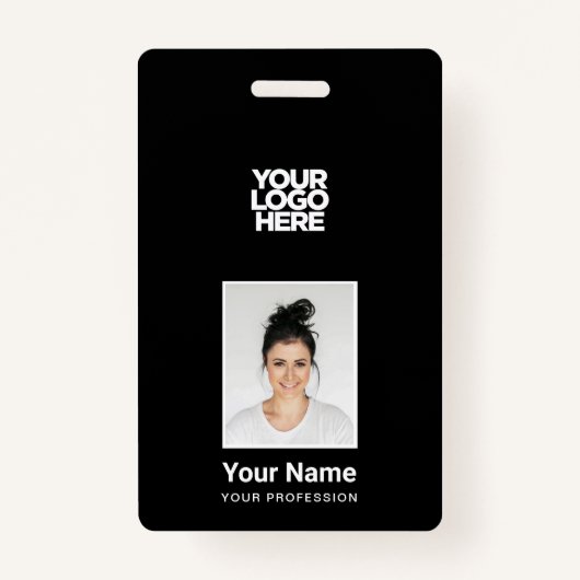 黒人社員 – 写真、バーコード、大きなロゴ、名前 バッジ (正面)