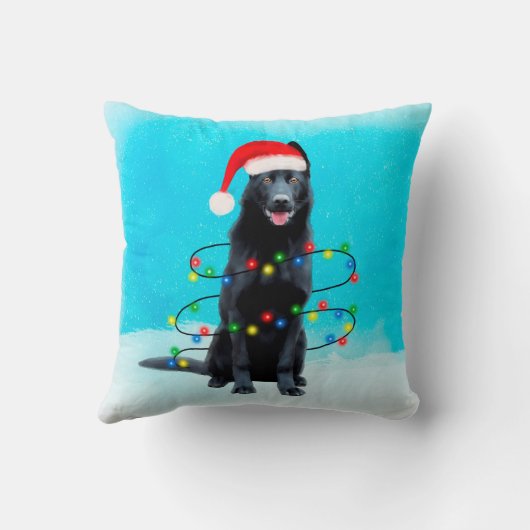 黒人羊飼い犬の灯り付き雪 クッション (裏面)