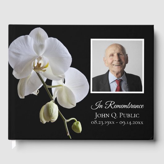 黒人葬儀記念写真に白い蘭 ゲストブック (正面)