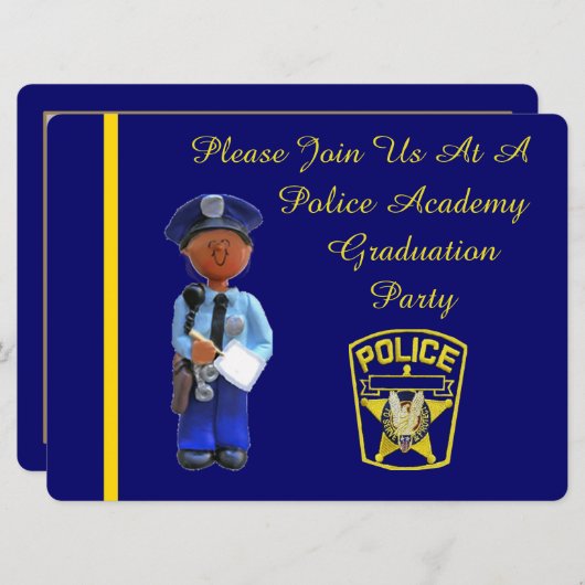 黒人警察学院卒業パーティー招待状 招待状 (正面/裏面)