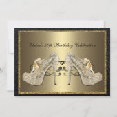 黒人金ゴールドハイヒール50番目の女性の誕生日招待状 招待状 (正面)