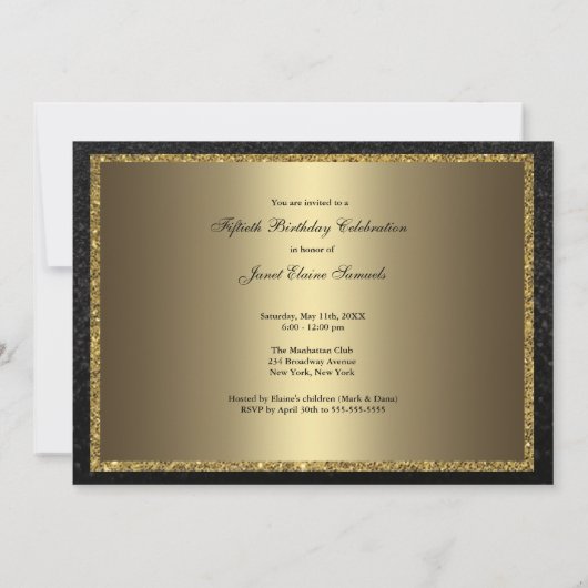 黒人金ゴールドハイヒール50番目の女性の誕生日招待状 招待状 (裏面)