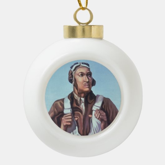 黒人飛行士:米国第2次世界大戦軍隊戦闘サービス セラミックボールオーナメント (正面)