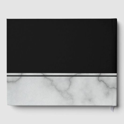 黒企業の白フェイク大理石あなたのロゴ ゲストブック (裏面)